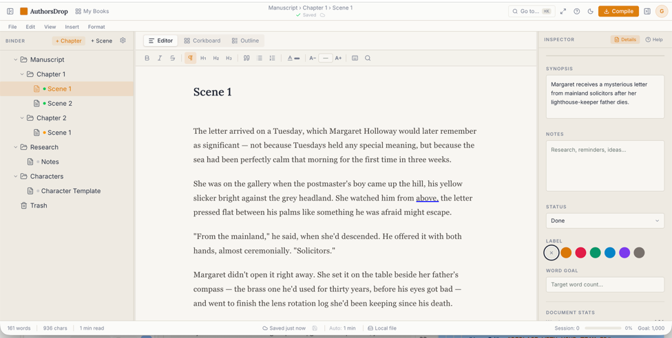 AuthorsDrop editor keeping the writer’s manuscript, binder and notes together